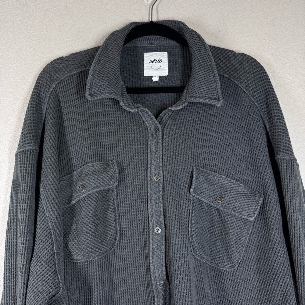 Aerie LumberJane Waffle Knit Button Front Shirt Shacket Heather Grey Size XXL - Picture 2 of 7
